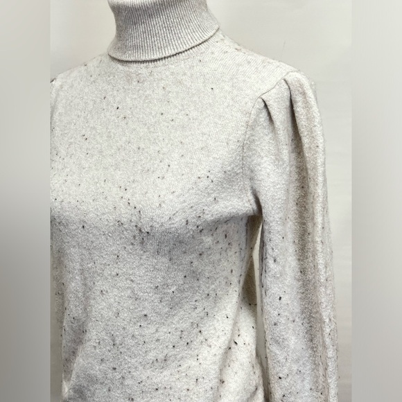 RACHEL‎ PARCELL Beige speckled puff sleeve turtleneck sweater size M. - Picture 4 of 14